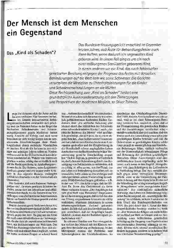 Der Mensch ist dem Menschen ein Gegenstand Das Kind als Schaden?