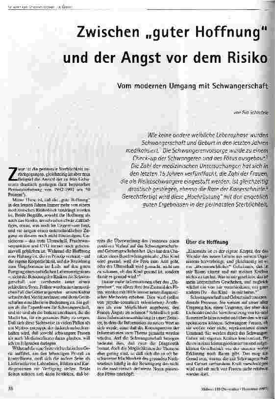 Zwischen guter Hoffnung und der Angst vor dem Risiko Vom modernen Umgang mit Schwangerschaft