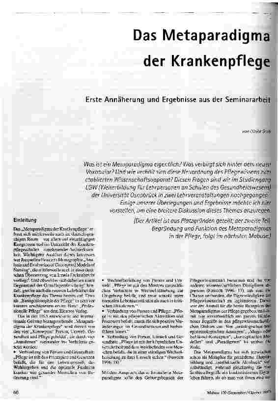 Das Metaparadigma der Krankenpflege Erste Annäherung und Ergebnisse aus der Seminararbeit 1. Teil