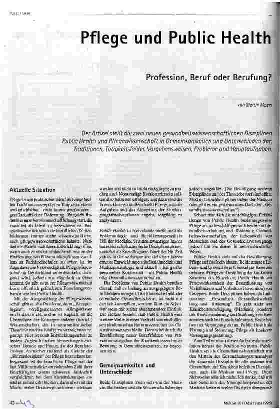Pflege und Public Health Profession, Beruf oder Berufung?