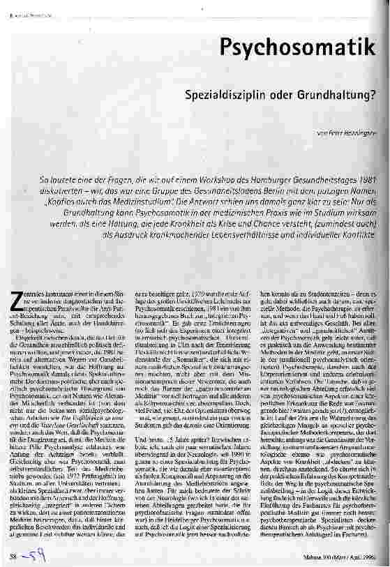 Psychosomatik Spezialdisziplin oder Grundhaltung?