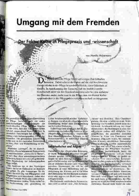 Umgang mit dem Fremden Der Faktor Kultur in Pflegepraxis und -wissenschaft