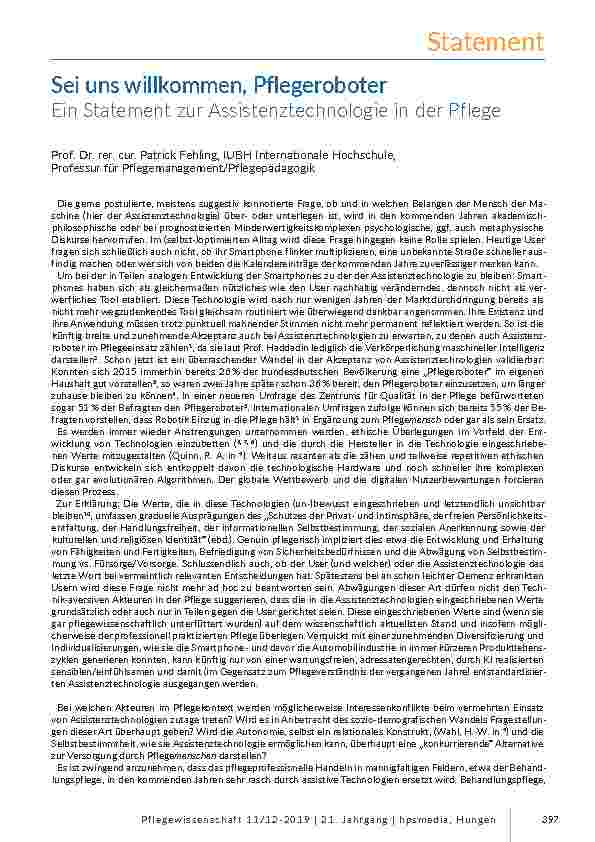 Statement: Sei uns willkommen, Pflegeroboter