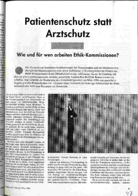 Patientenschutz statt Arztschutz Wie und für wen arbeiten Ethik-Kommissionen?