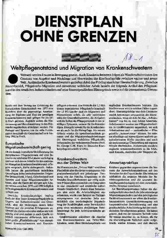Dienstplan ohne Grenzen Weltpflegenotstand und Migration von Krankenschwestern