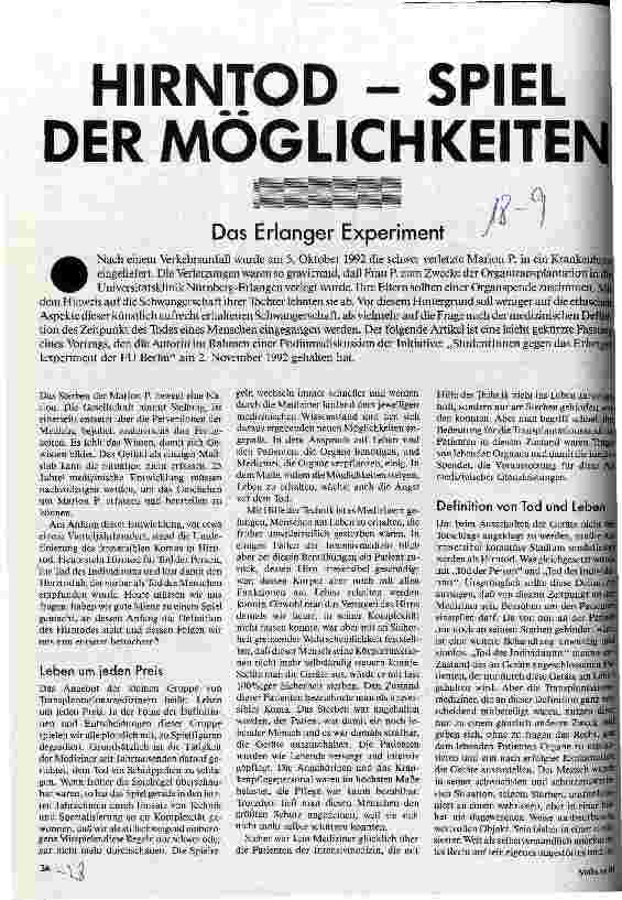 Hirntod - Spiel der Möglichkeiten Das Erlanger Experiment