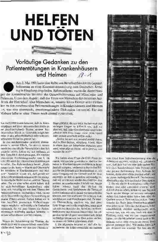Helfen und Töten - Vorläufige Gedanken zu den Patiententötungen in Krankenhäusern und Heimen