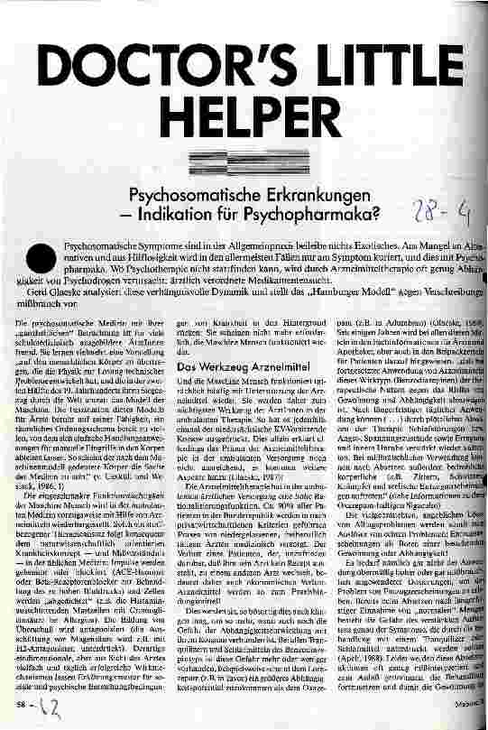 Doctors little Helper Psychosomatische Erkrankungen - Indikation für Psychopharmaka?
