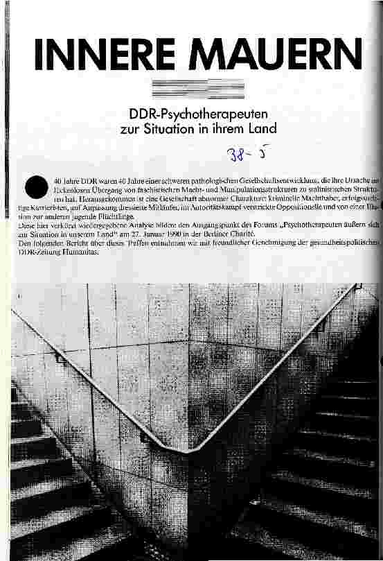 Innere Mauern DDR-Psychotherapeuten zur Situation in ihrem Land