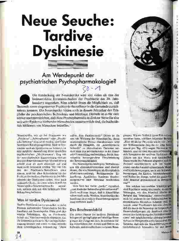 Neue Seuche: Tardive Dyskinesie Am Wendepunkt der psychiatrischen Psychopharmakologie?