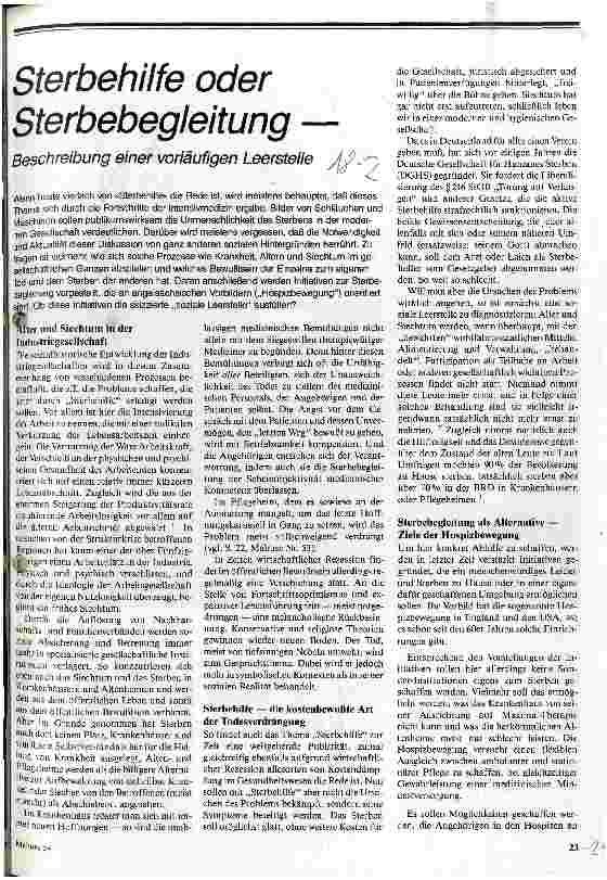 Sterbehilfe oder Sterbebegleitung