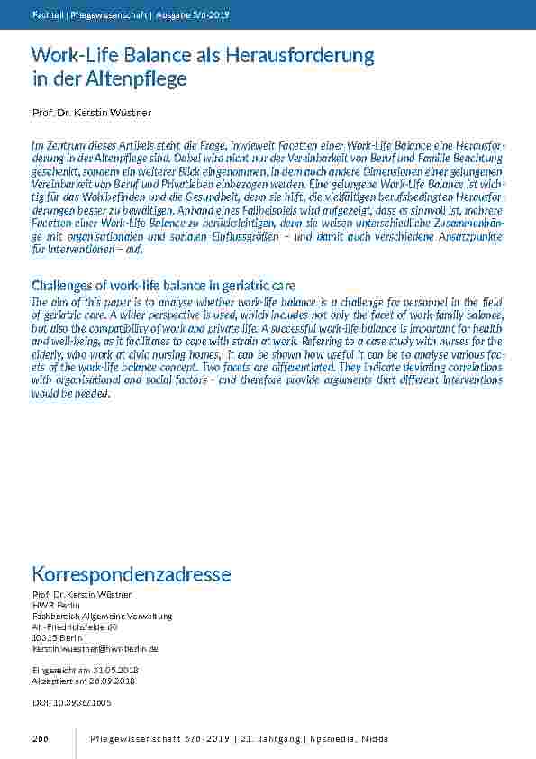 Work-Life Balance als Herausforderung in der Altenpflege