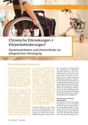Chronische Erkrankungen ≠ Körperbehinderungen? Gemeinsamkeiten und Unterschiede zur pflegerischen Versorgung