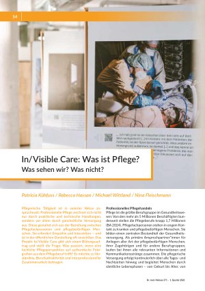 In/Visible Care: Was ist Pflege? Was sehen wir? Was nicht?