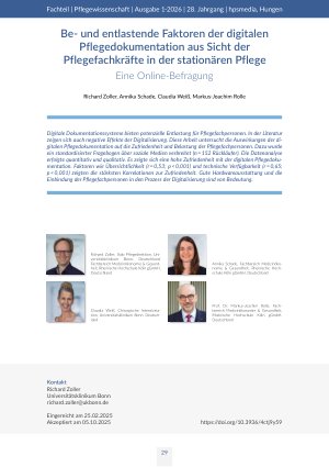 [doc_572030] Beund entlastende Faktoren der digitalen Pflegedokumentation aus Sicht der Pflegefachkräfte in der stationären Pflege Eine Online-Befragung