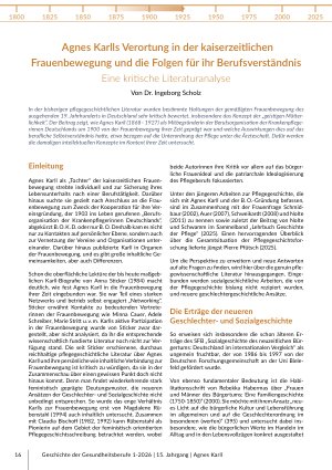 [doc_579176] Agnes Karlls Verortung in der kaiserzeitlichen Frauenbewegung und die Folgen für ihr Berufsverständnis Eine kritische Literaturanalyse