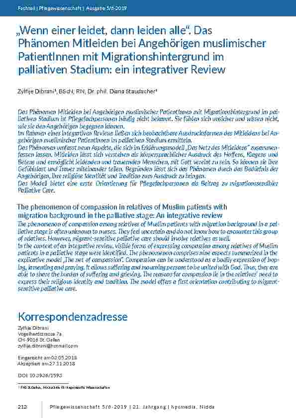 „Wenn einer leidet, dann leiden alle“. Das Phänomen Mitleiden bei Angehörigen muslimischer PatientInnen mit Migrationshintergrund im palliativen Stadium: ein integrativer Review