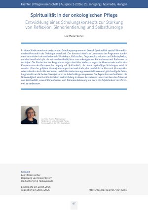Spiritualität in der onkologischen Pflege. Entwicklung eines Schulungskonzepts zur Stärkung von Reflexion, Sinnorientierung und Selbstfürsorge