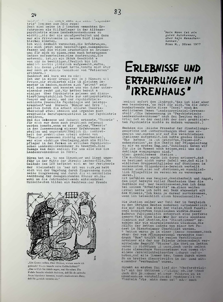 Erlebnisse und Erfahrungen im "Irrenhaus" – Zeitschrift für alle Gesundheitsberufe