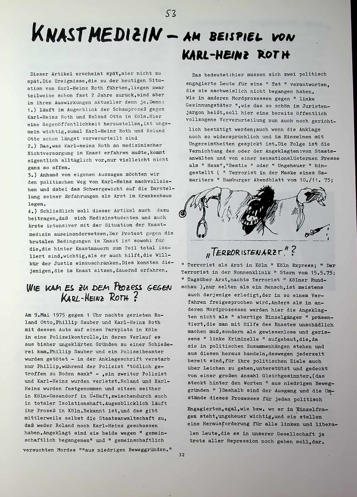 Knastmedizin am Beispiel von Karl-Heinz Roth – Zeitschrift für alle Gesundheitsberufe