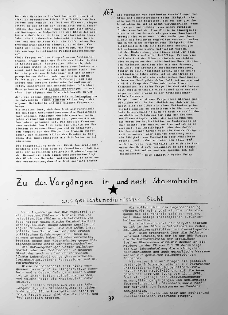 Zu den Vorgängen in und nach Stammheim – Zeitschrift für alle Gesundheitsberufe