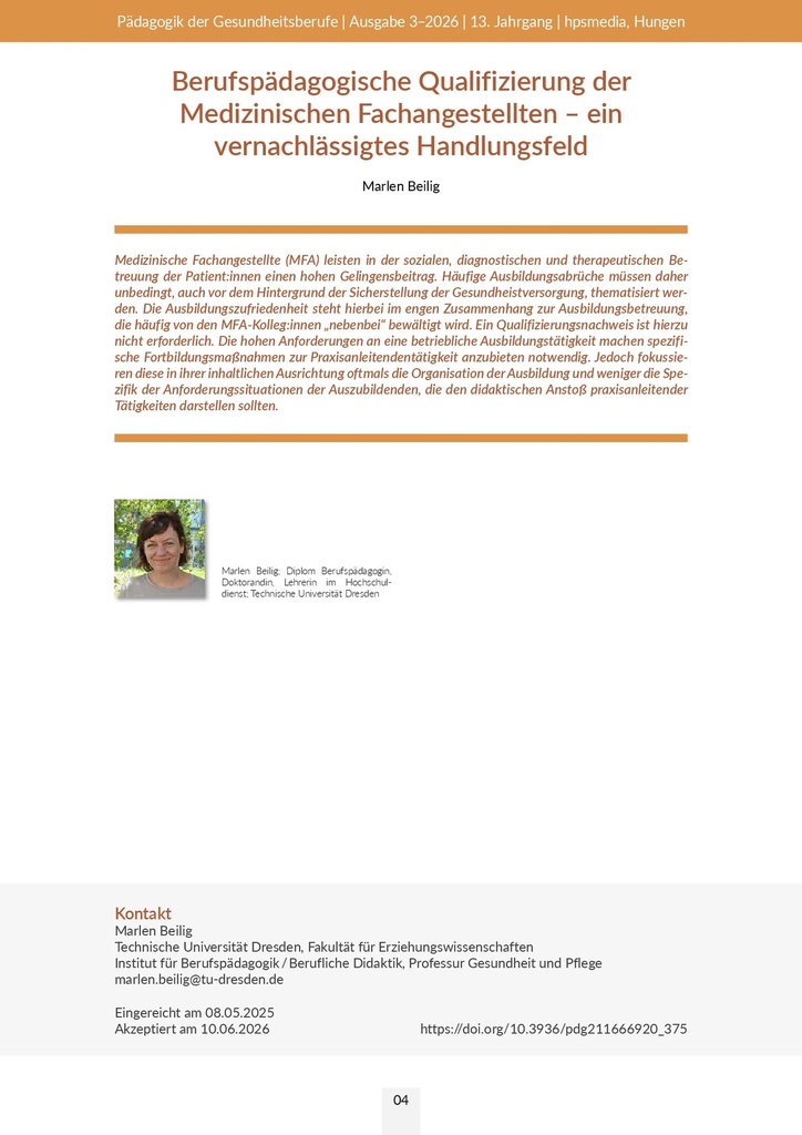 [doc_773025] Berufspädagogische Qualifizierung der Medizinischen Fachangestellten – ein vernachlässigtes Handlungsfeld