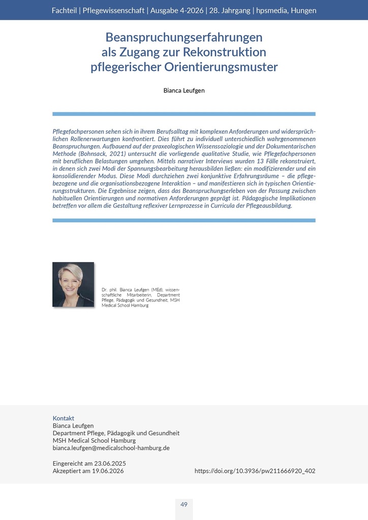 [doc_773560] Beanspruchungserfahrungen als Zugang zur Rekonstruktion pflegerischer Orientierungsmuster