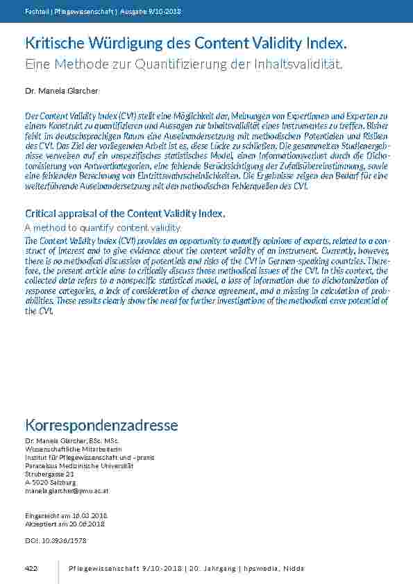 Kritische Würdigung des Content Validity Index. Eine Methode zur Quantifizierung der Inhaltsvalidität