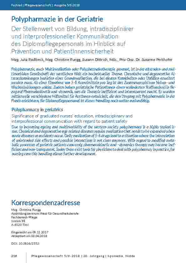 Polypharmazie in der Geriatrie. Der Stellenwert von Bildung, intradisziplinärer und interprofessioneller Kommunikation des Diplompflegepersonals im Hinblick auf Prävention und PatientInnensicherheit