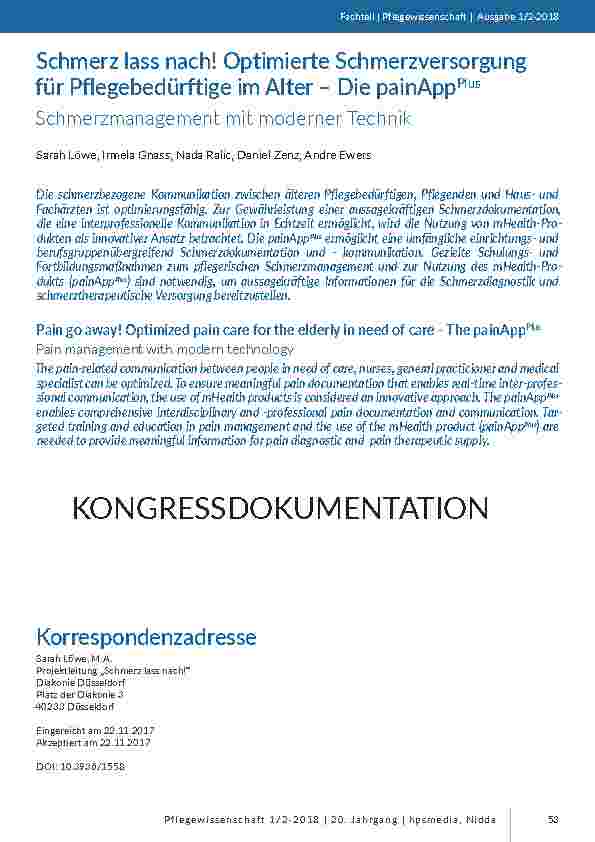 Schmerz lass nach! Optimierte Schmerzversorgung für Pflegebedürftige im Alter – Die painAppPlus: Schmerzmanagement mit moderner Technik