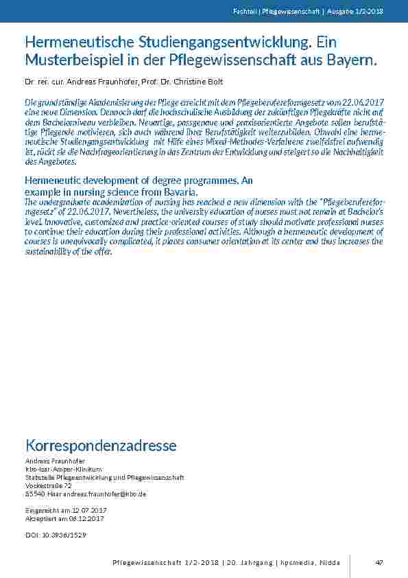 Hermeneutische Studiengangsentwicklung. Ein Musterbeispiel in der Pflegewissenschaft aus Bayern.