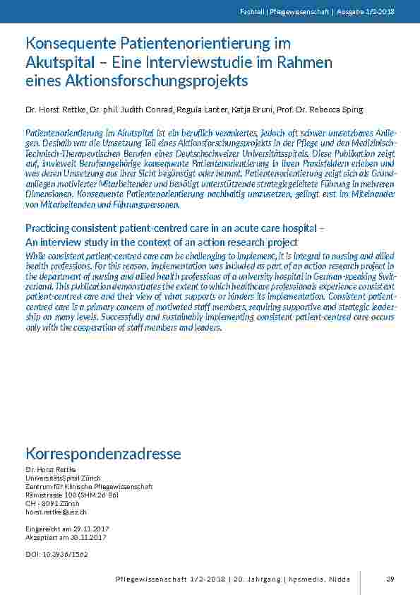 Konsequente Patientenorientierung im Akutspital – Eine Interviewstudie im Rahmen eines Aktionsforschungsprojekts
