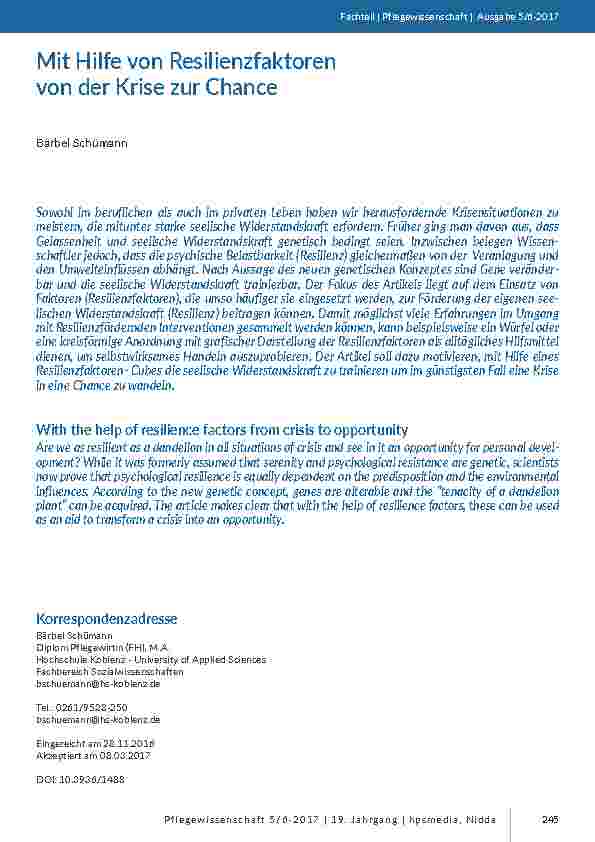 Mit Hilfe von Resilienzfaktoren von der Krise zur Chance