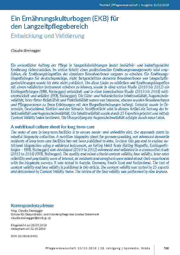 Ein Ernährungskulturbogen (EKB) für den Langzeitpflegebereich. Entwicklung und Validierung