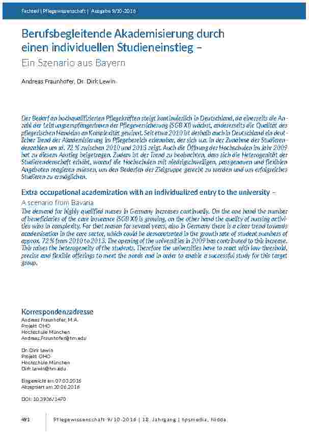 Berufsbegleitende Akademisierung durch einen individuellen Studieneinstieg – Ein Szenario aus Bayern