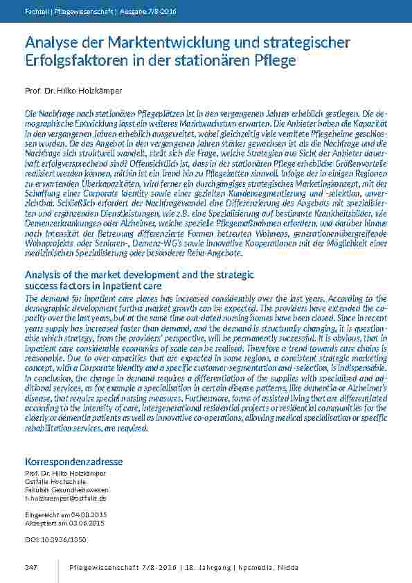 Analyse der Marktentwicklung und strategischer Erfolgsfaktoren in der stationären Pflege