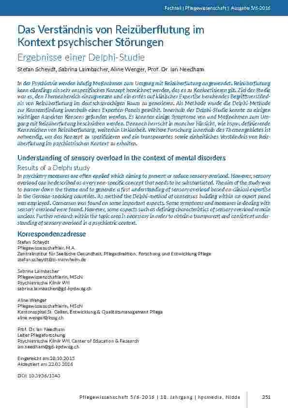 Das Verständnis von Reizüberflutung im Kontext psychischer Störungen. Ergebnisse einer Delphi-Studie