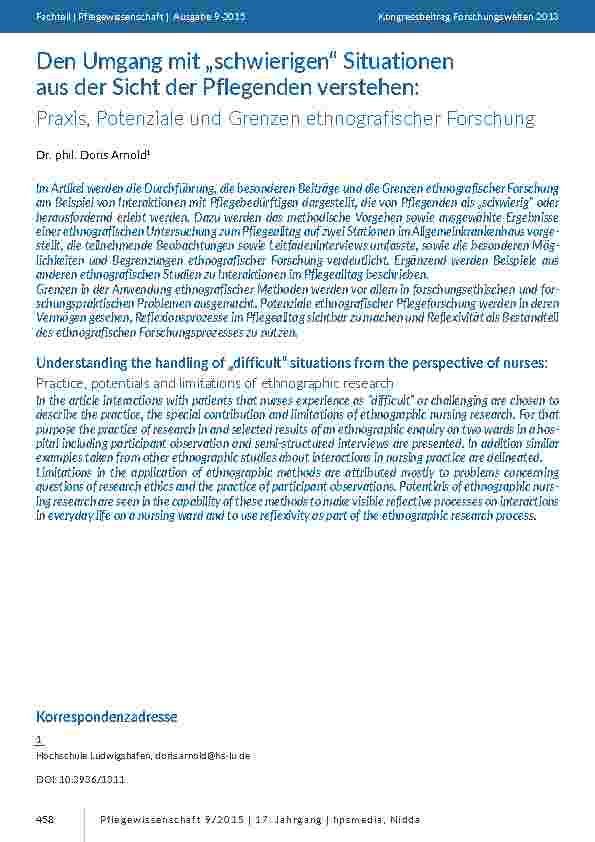 Den Umgang mit „schwierigen“ Situationen aus der Sicht der Pflegenden verstehen: Praxis, Potenziale und Grenzen ethnografischer Forschung