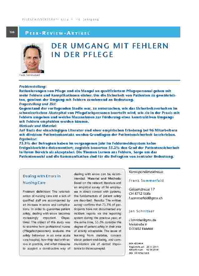 Der Umgang mit Fehlern in der Pflege